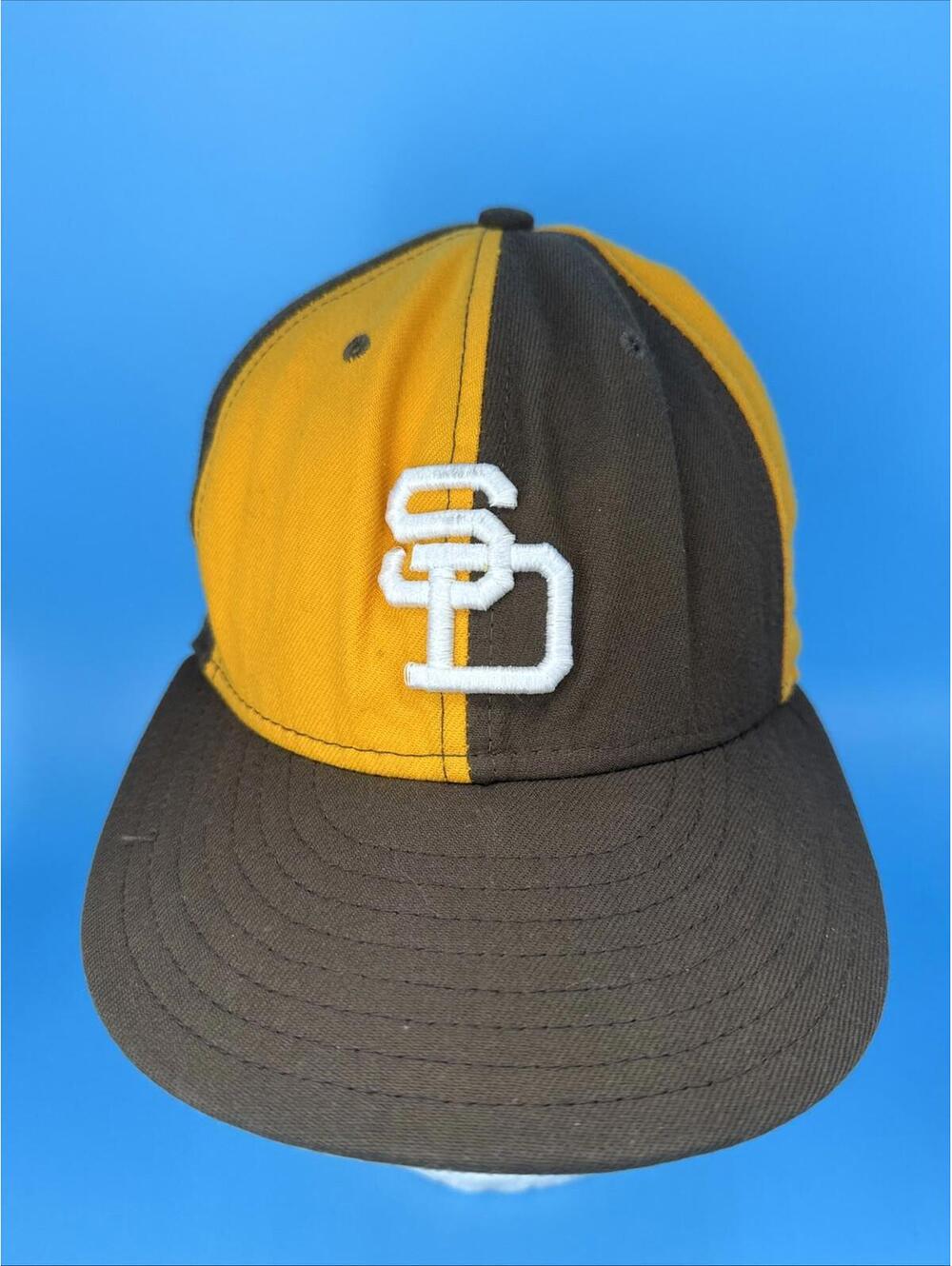 San Diego Padres Hat Cap Fitted 59Fifty Sz  7 1/4 Mens Brown Yellow Cooperstown